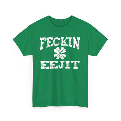 St Patrick's Day Feckin Eejit T-Shirt, Irish Holiday Shirt, Funny Tee, Green Shamrock Top, Irish Pride Apparel