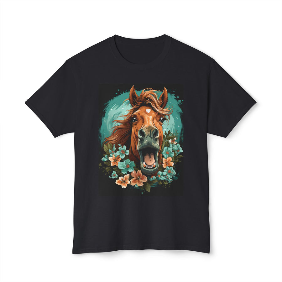 Horse Painting T-Shirt, Floral Design Tee, Nature Lover Gift, Animal Art Shirt, Spring Horse Top, Flower Print Apparel