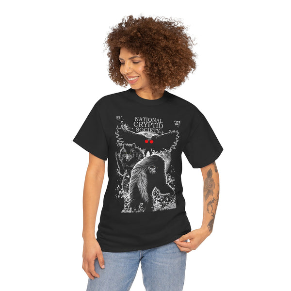 Cryptid Society Tee, Unisex Heavy Cotton Shirt, Perfect for Nature Lovers, Halloween, Outdoor Adventures, Cryptozoology Fan Gift