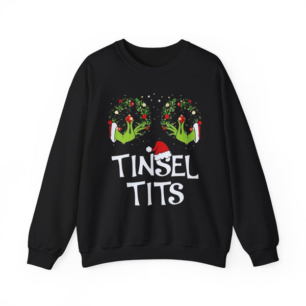 Grinch Hands Tinsel Tits Sweatshirt | Funny Christmas Holiday Sweater