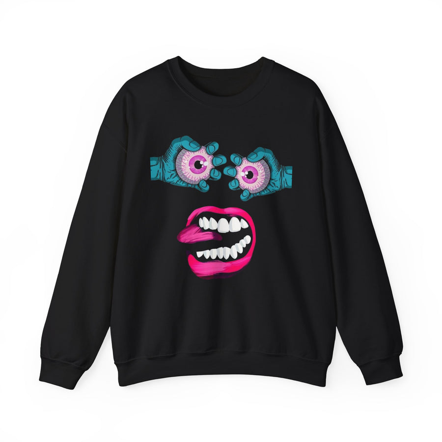 Psychadelic Eye & Mouth Graphic Sweatshirt, Fun Casual Wear, Halloween Costume, Unique Gift, Streetwear Style