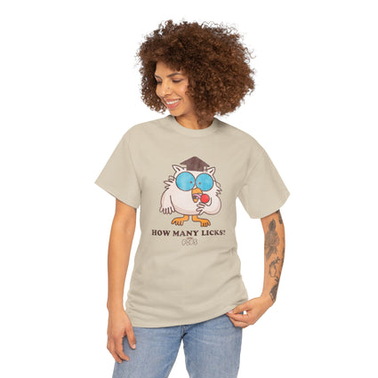 Funny How Many Licks Tootsie Owl Unisex Heavy Cotton Tee - Hoot, Quirky Bird Shirt, Humorous Animal Lover Gift, Casual Short Sleeve Top,
