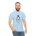 Funny Hand Gesture Eye Chart T-Shirt, Unisex Graphic Tee, Humorous Sight Test Shirt, Sarcastic Vision Exam Top, Hilarious Optometrist Gift