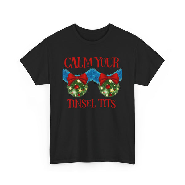 Calm Your Tinsel Tits Tee | Christmas wreath bra graphic tee