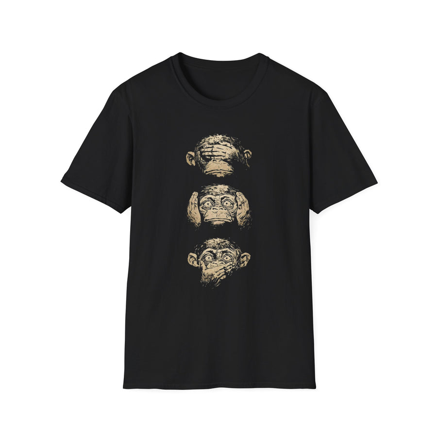 Monkey See No Evil Hear No Evil Speak No Evil Unisex Softstyle T-Shirt, Funny Animal Tee, Cute Monkey Graphic Shirt, Animal Lover Gift,