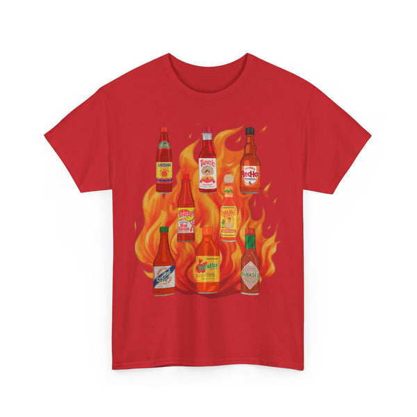 Spicy Hot Sauce Lover's Unisex Heavy Cotton Tee, Funny Hot Sauce Graphic T-Shirt, Foodie Gift, BBQ Party Attire, Casual Wear, Festival Shirt