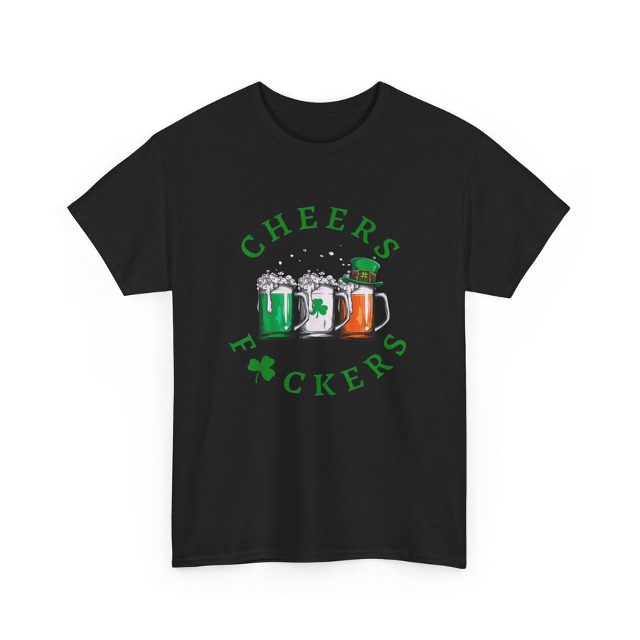 Cheers F*ckers St. Patrick's Day Tee, Unisex Cotton T-Shirt for Beer Lovers, Funny Irish Shirt, Pub Crawl Outfit, Gift for St. Paddy's Day