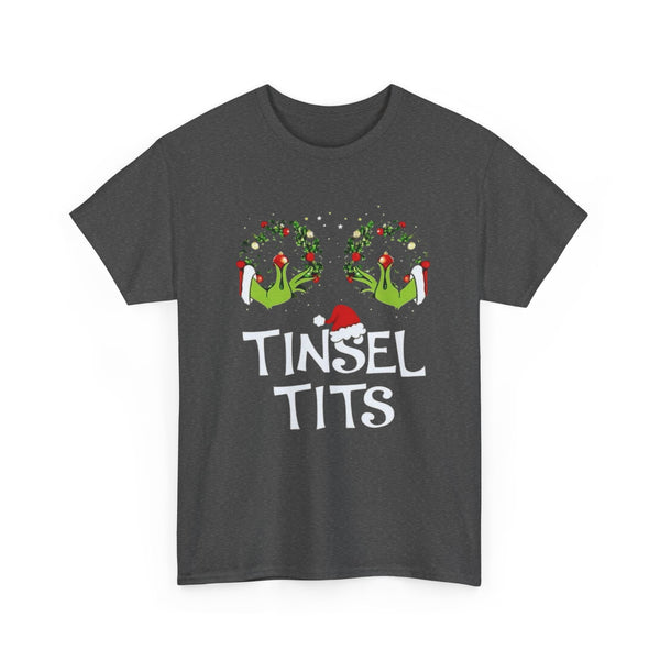 Tinsel Tits Wreath Bra T-Shirt | Funny Christmas Holiday Tee