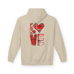 Heart Patchwork Front and Back Print Love Hoodie, Valentine's Day Sweatshirt, Romantic Unisex Fleece Jumper, Cozy Couples Gift