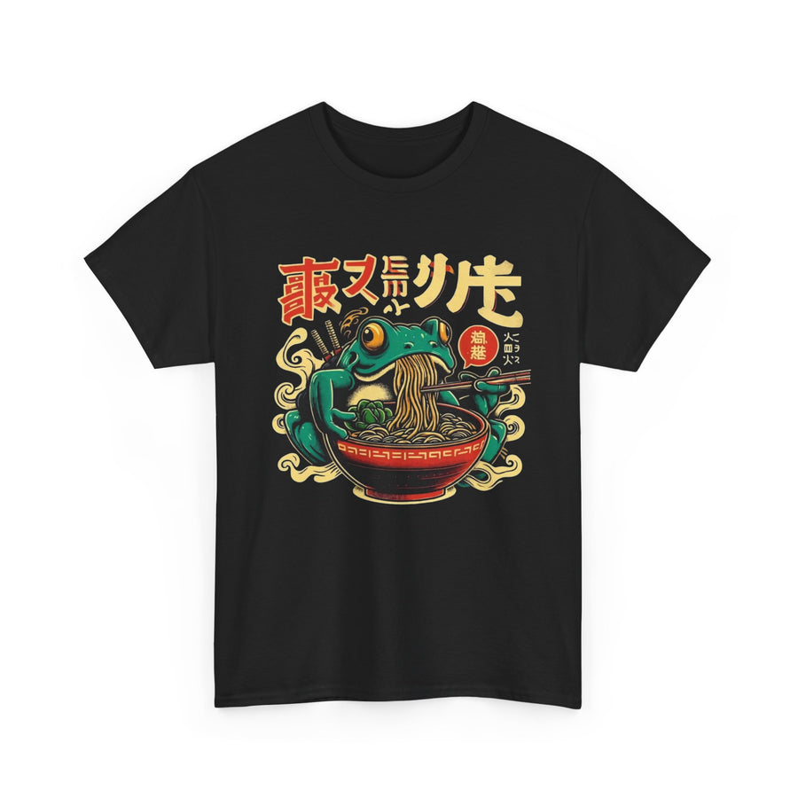 Funny Frog Eating Ramen Tee, Cute Animal Lover Gift, Novelty Unisex Shirt, Japanese Ramen Noodle Lover Top, Green Frog Tee, Foodie Gift